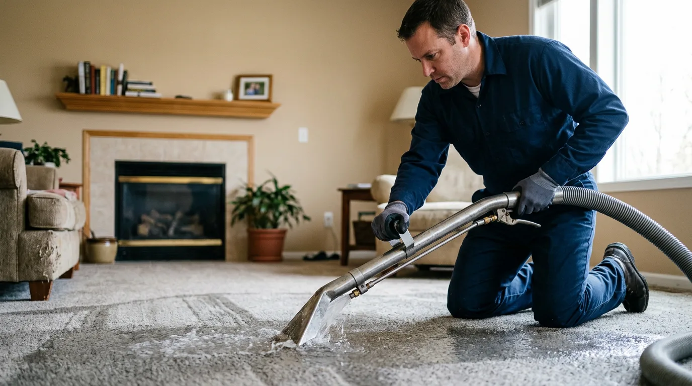 Water damage restoration technician working near Sebago, ME